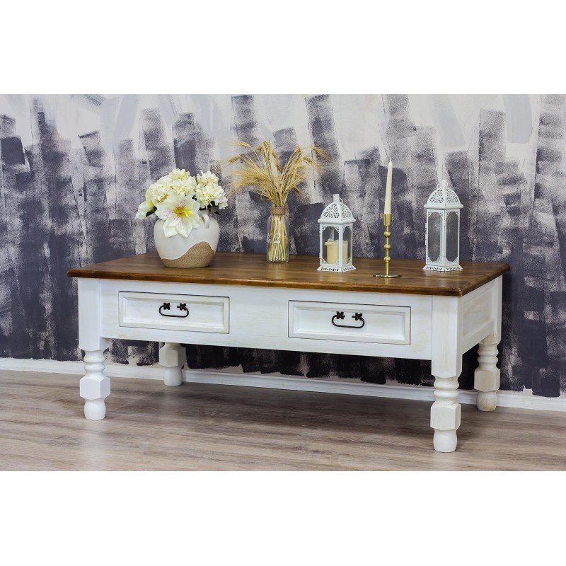 ławka drewniana patynowana z blatem lakierowanym