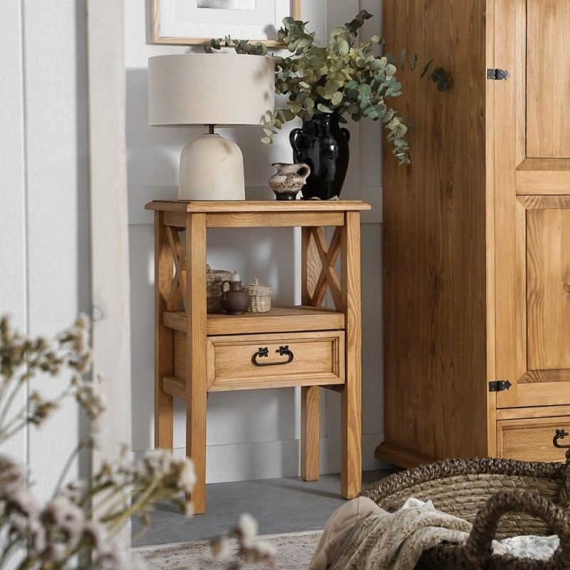 drewniany stolik kwietnik woskowany