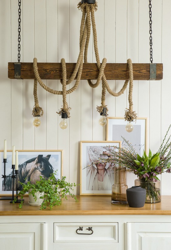 lampa sznurowa drewniana do salonu
