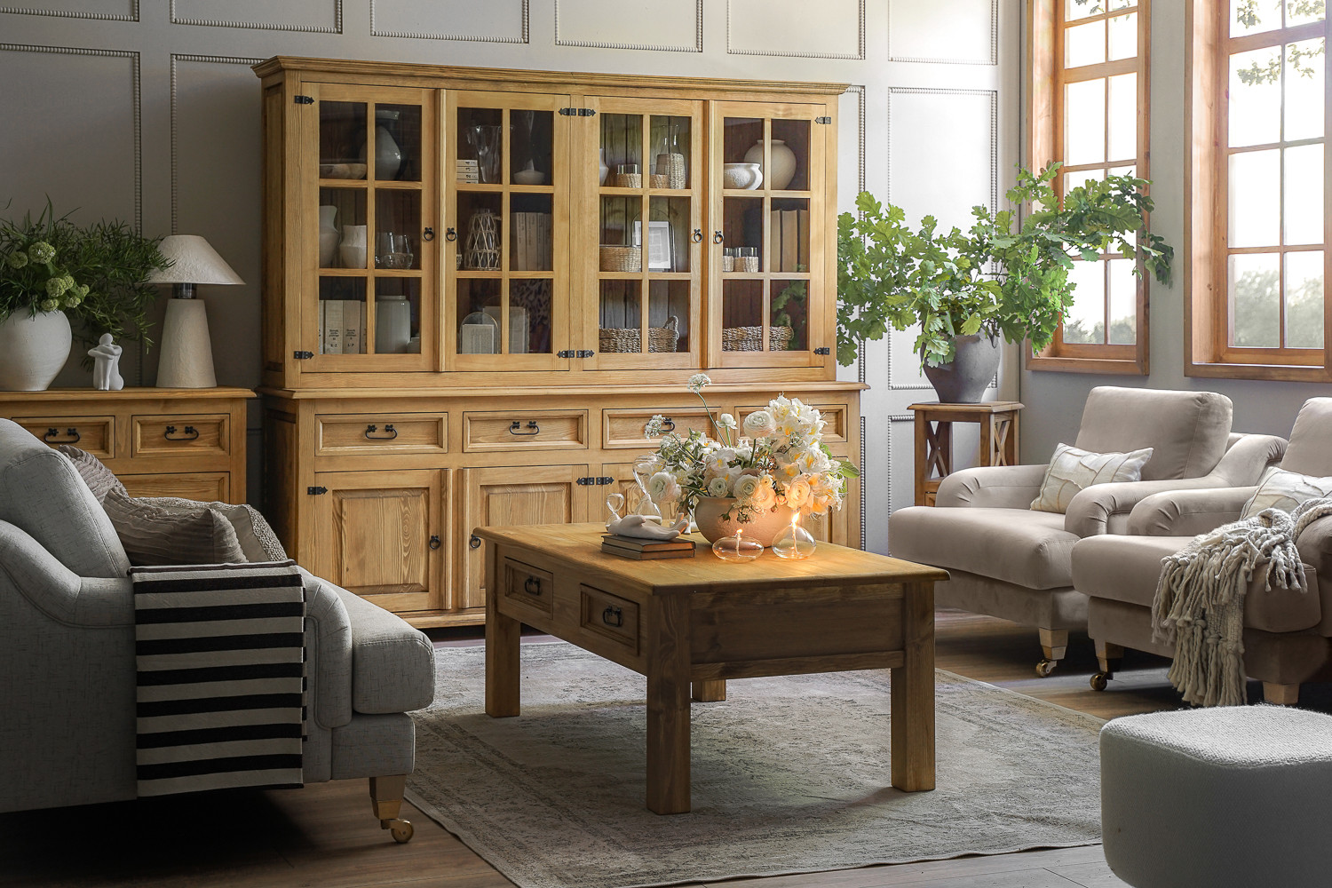 Salon w stylu farmhouse
